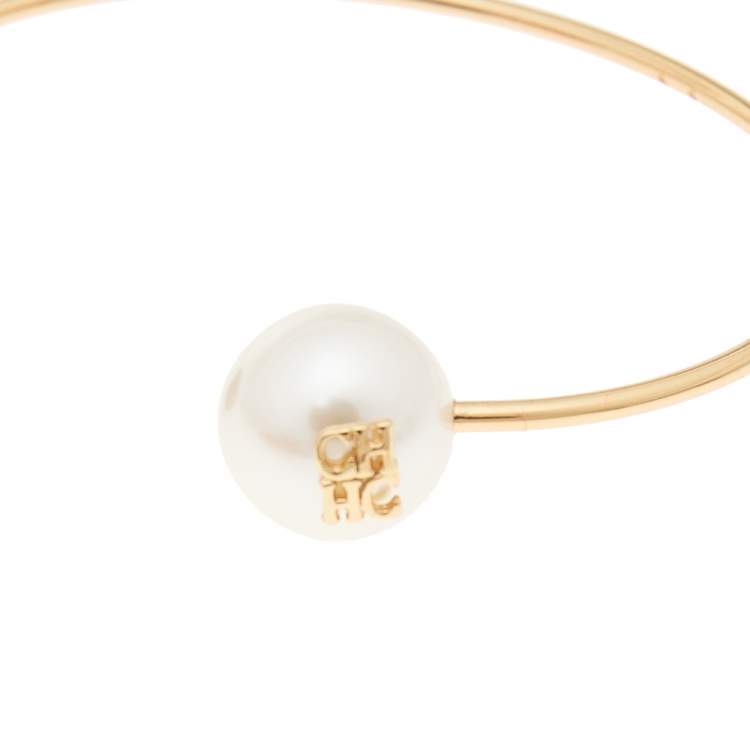 Pre Owned Carolina Herrera Jasmine Duo Pearl & Lapis Lazuli Cuff Bracelet