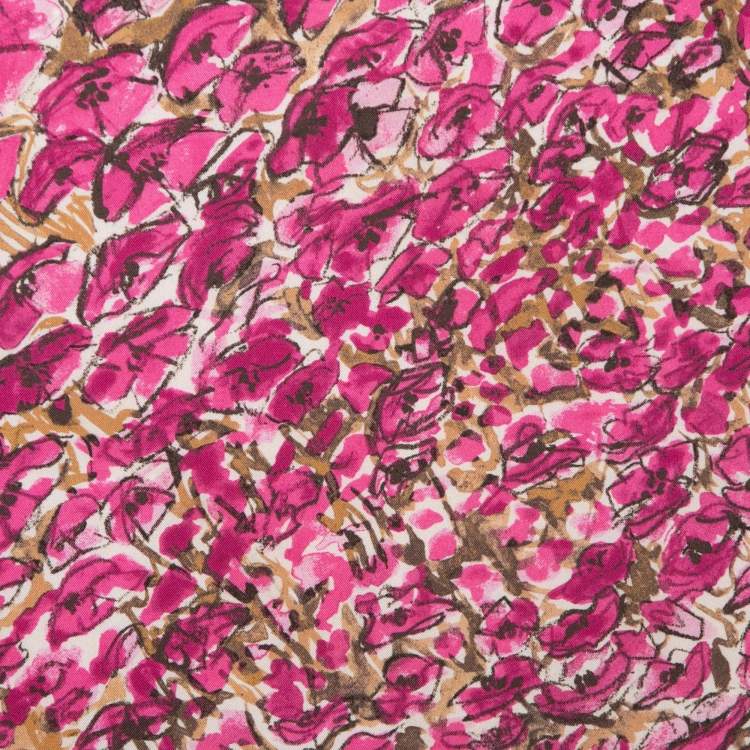 Pre Owned Carolina Herrera Pink Floral Print Silk Scarf