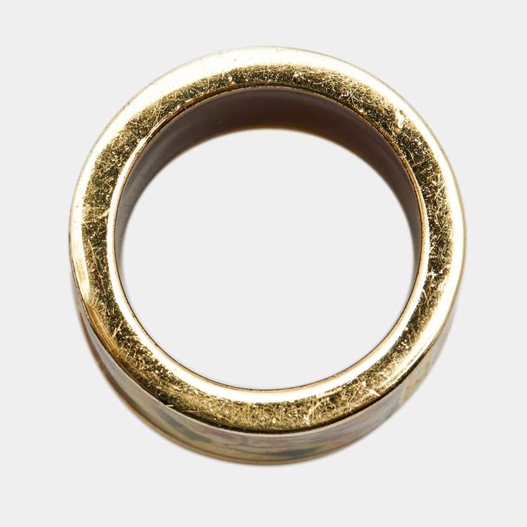 Pre Owned Carolina Herrera CH Enamel Gold Tone Ring Size 53