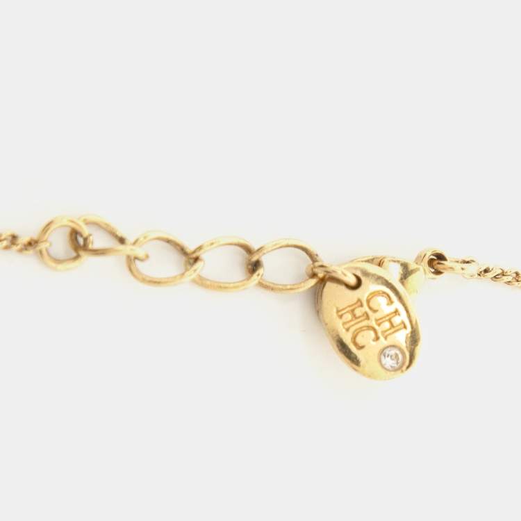 Pre Owned Carolina Herrera CH Medallion Gold Tone Pendant Necklace