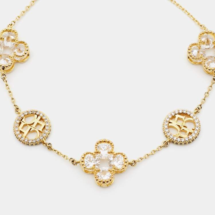 Pre Owned Carolina Herrera CH Crystal Gold Tone Bracelet