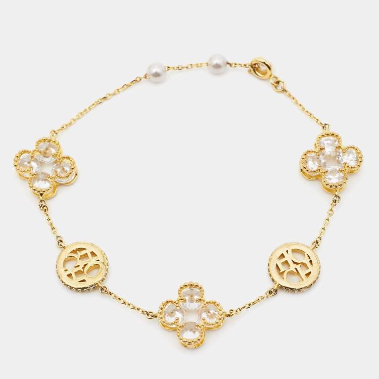 Pre Owned Carolina Herrera CH Crystal Gold Tone Bracelet