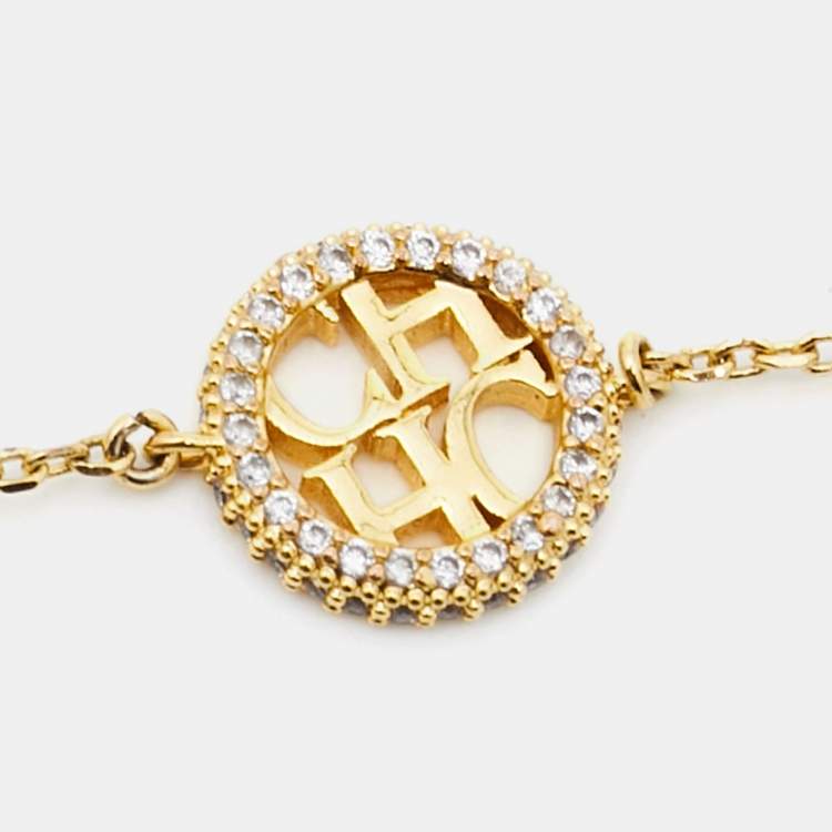 Pre Owned Carolina Herrera CH Crystal Gold Tone Bracelet