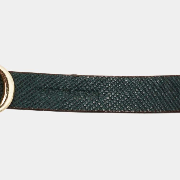 Pre Owned  Carolina Herrera CH Green Leather Logo Wrap Bracelet