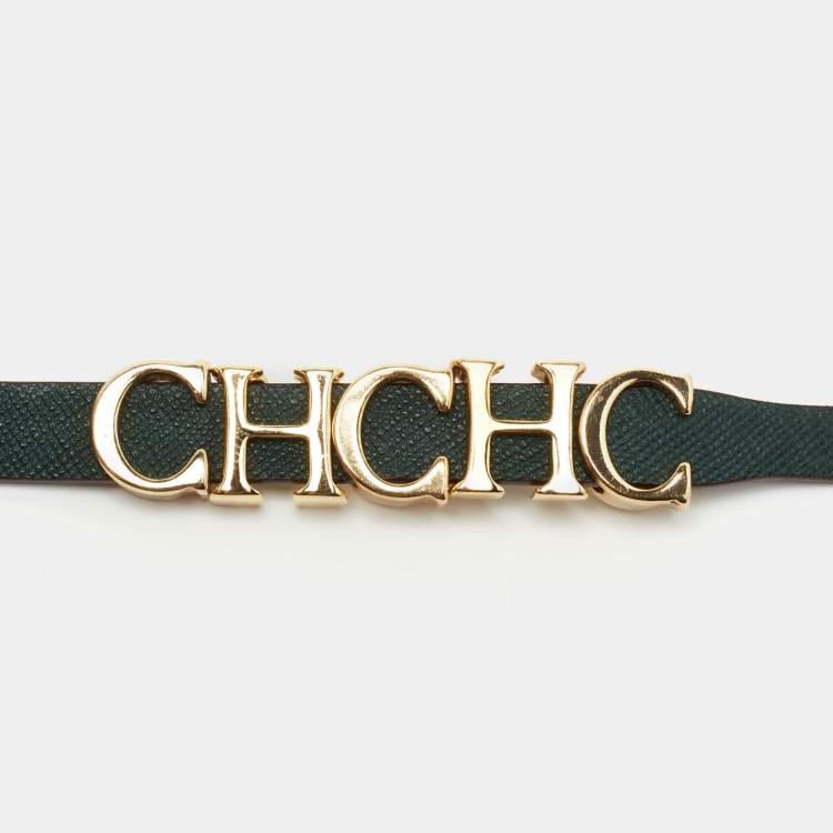 Pre Owned  Carolina Herrera CH Green Leather Logo Wrap Bracelet