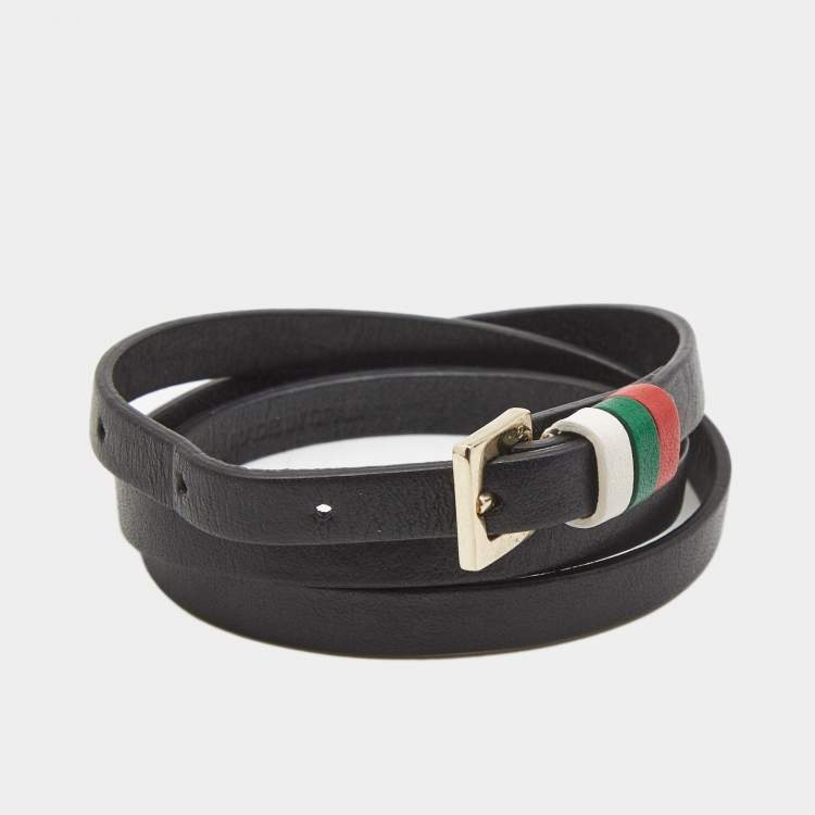 مملوكة مسبقًا Carolina Herrera UAE National Day Leather Gold Tone Wrap Bracelet