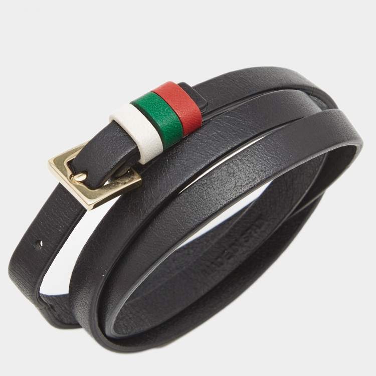 مملوكة مسبقًا Carolina Herrera UAE National Day Leather Gold Tone Wrap Bracelet
