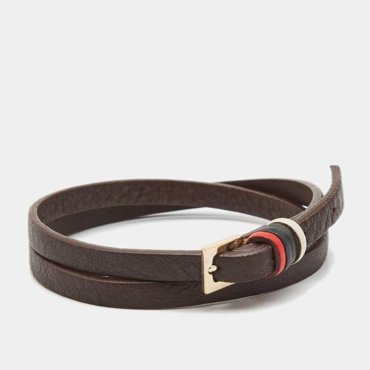 Pre Owned Carolina Herrera UAE National Day Leather Gold Tone Wrap Bracelet