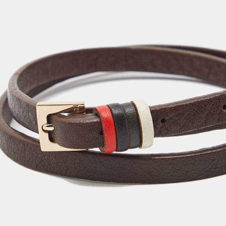 Pre Owned Carolina Herrera UAE National Day Leather Gold Tone Wrap Bracelet