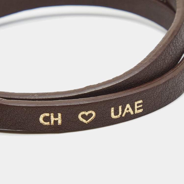 Pre Owned Carolina Herrera UAE National Day Leather Gold Tone Wrap Bracelet