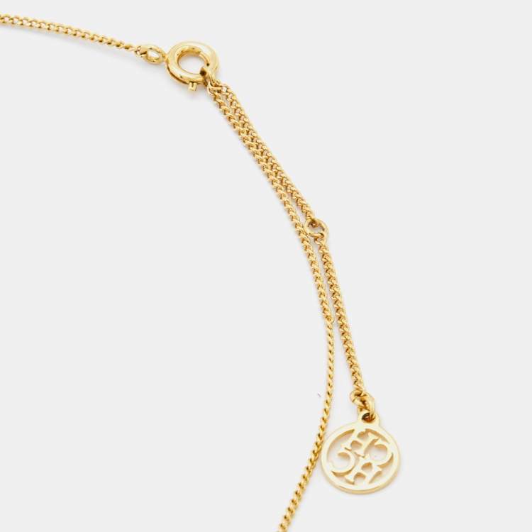 Pre Owned Carolina Herrera Gold Tone C/H Crystal Studded Pendant Necklace