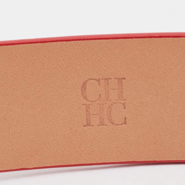 Pre Owned Carolina Herrera Red Leather Logo Round Buckle Belt 85CM