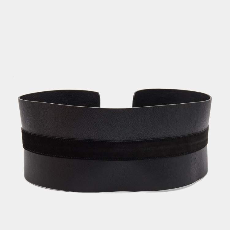 Pre Owned Carolina Herrera Black Leather and Suede Obi Waist Belt