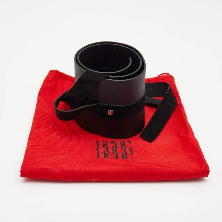 Pre Owned Carolina Herrera Black Leather and Suede Obi Waist Belt