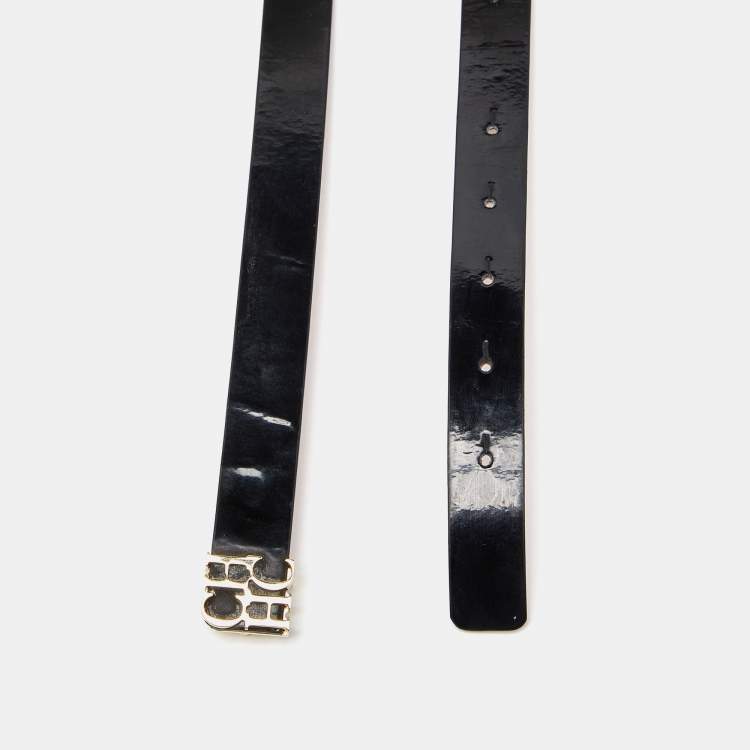 Pre Owned Carolina Herrera Black Leather CHHC Logo Waist Belt 85CM