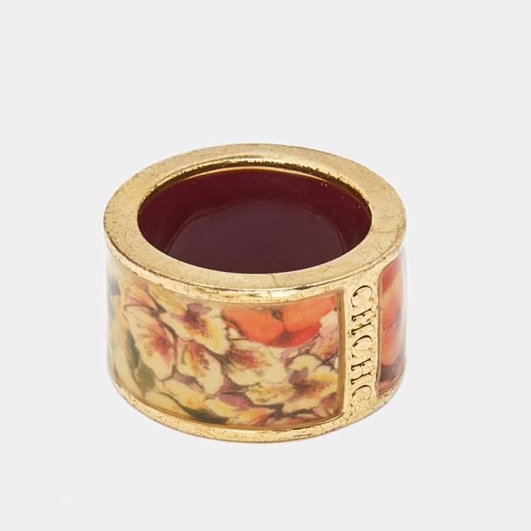 مملوكة مسبقًا Carolina Herrera CH Enamel Gold Tone Ring Size 54