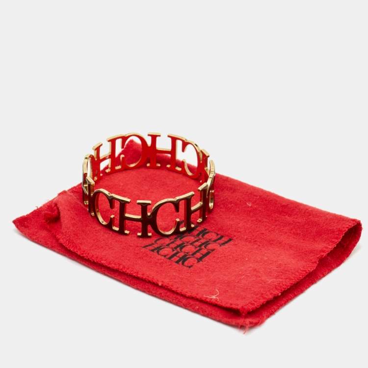 Pre Owned Carolina Herrera CH Motif Enamel Gold Tone Bangle Bracelet
