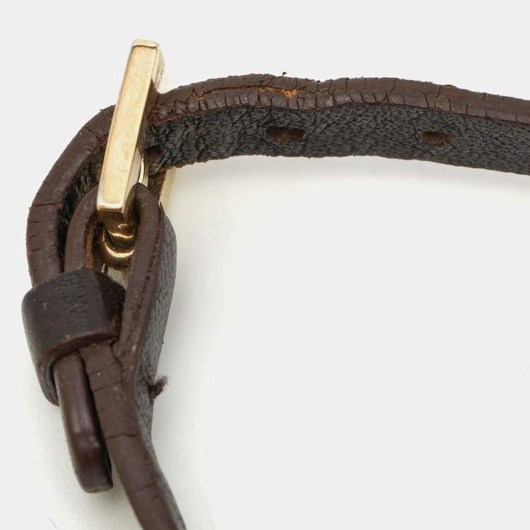 Pre Owned Carolina Herrera Brown Leather Logo Charm Bracelet