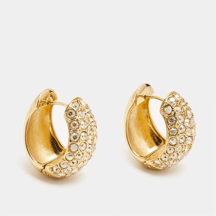 Pre Owned Carolina Herrera Crystal Studded Gold Tone Hoop Earrings