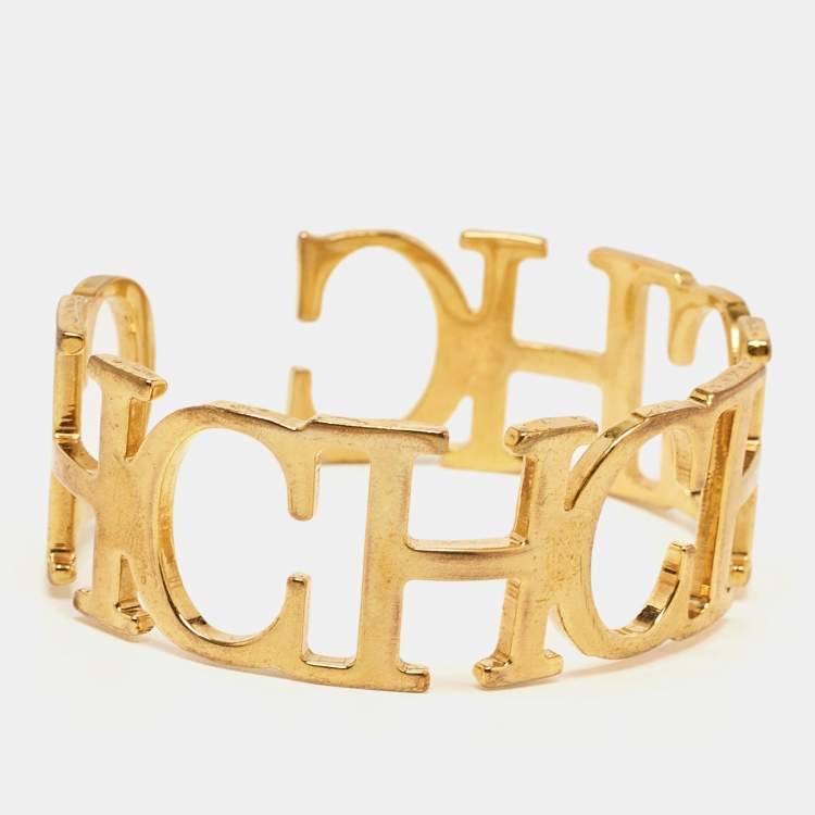 Pre Owned Carolina Herrera CH Between the Line Gold Tone Cuff Bracelet