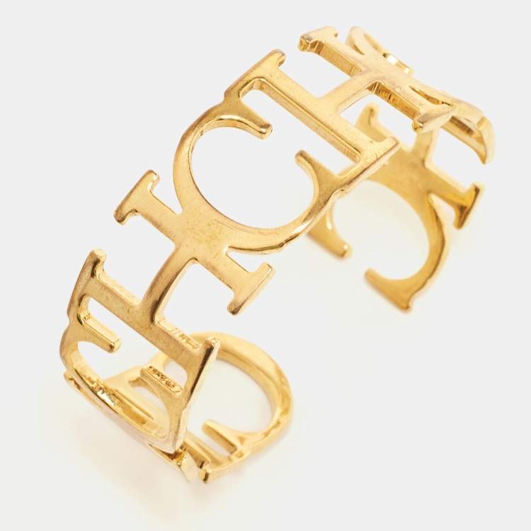 Pre Owned Carolina Herrera CH Between the Line Gold Tone Cuff Bracelet