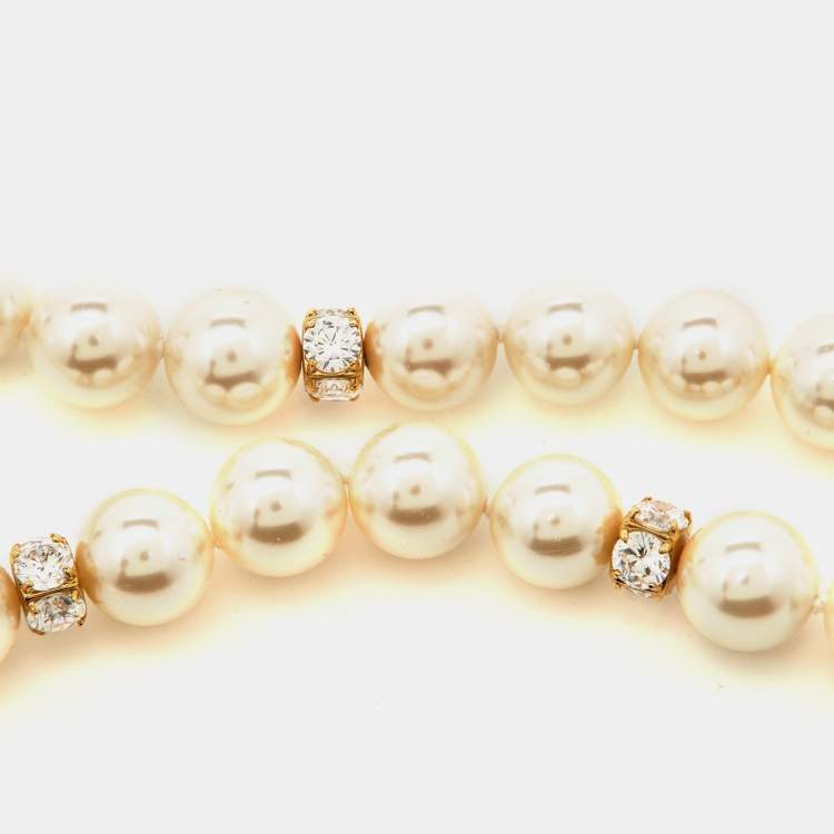 مملوكة مسبقًا Carolina Herrera Crystal Faux Pearl Beaded Magnetic Necklace
