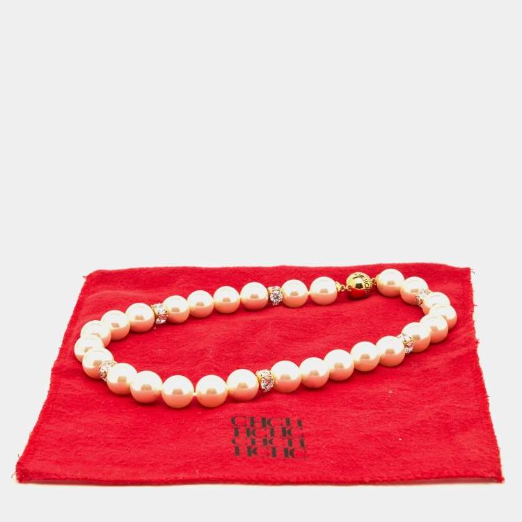 مملوكة مسبقًا Carolina Herrera Crystal Faux Pearl Beaded Magnetic Necklace