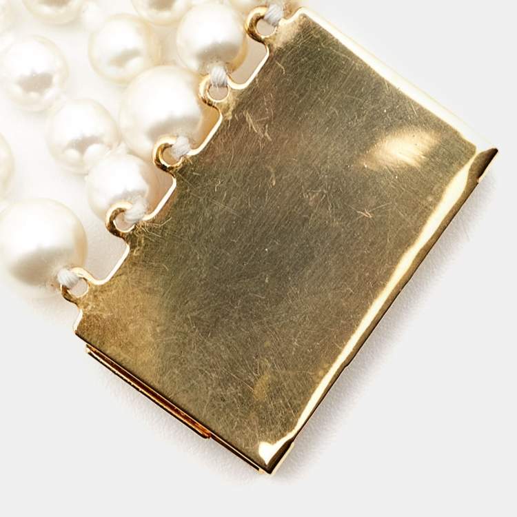 مملوكة مسبقًا Carolina Herrera CH Crystal Embellished Faux Pearl Gold Tone Necklace