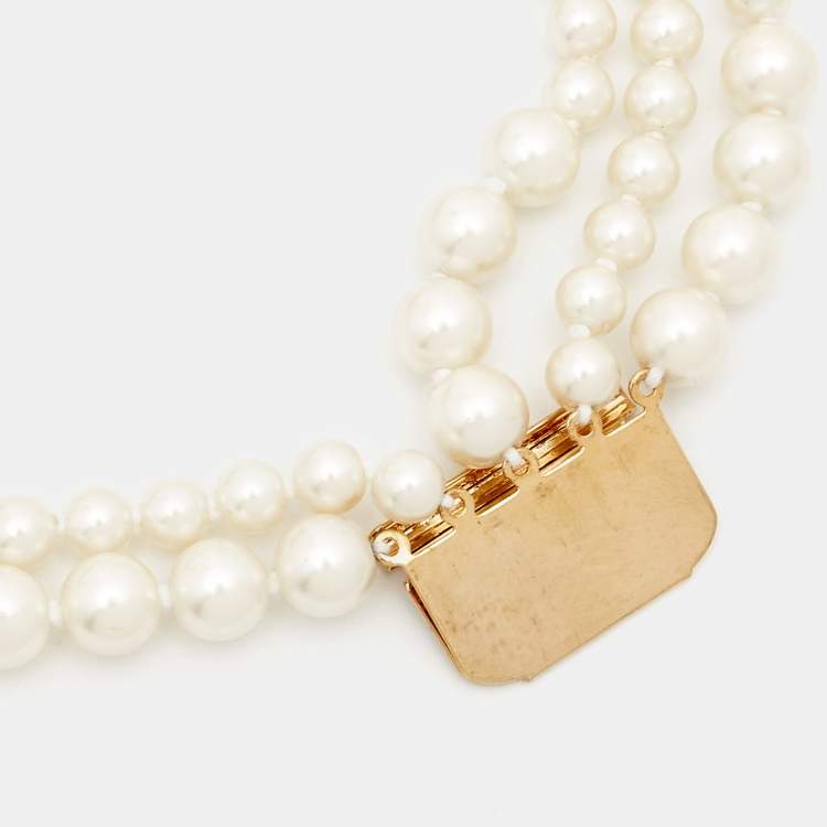 Pre Owned Carolina Herrera CH Crystal Faux Pearl Gold Tone Bracelet