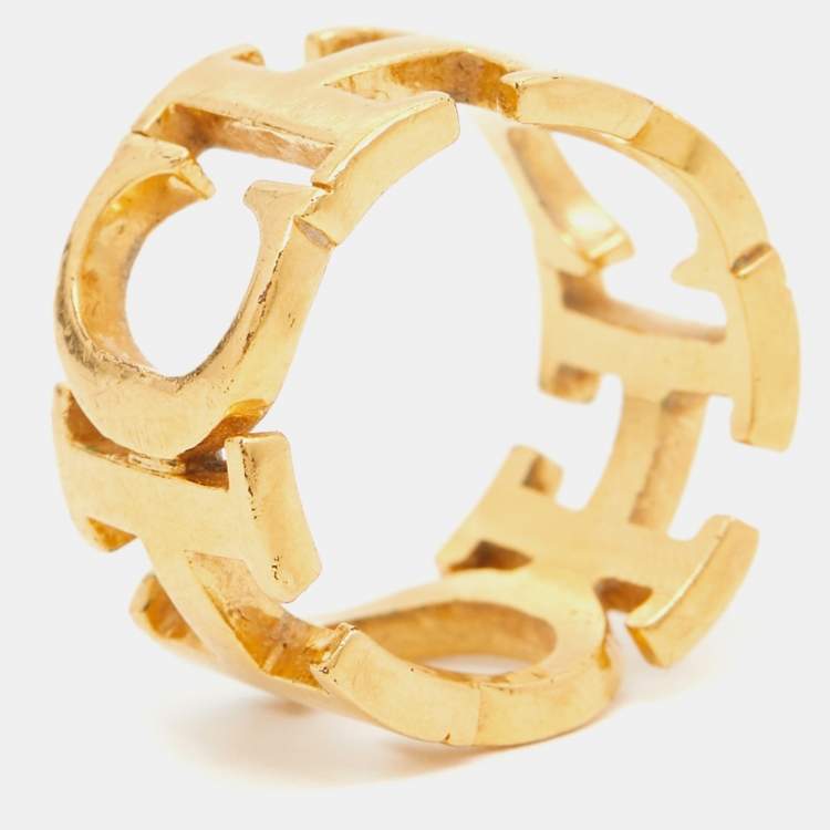 Pre Owned Carolina Herrera CH Gold Tone Ring Size 51