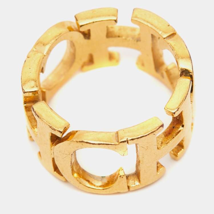 Pre Owned Carolina Herrera CH Gold Tone Ring Size 51