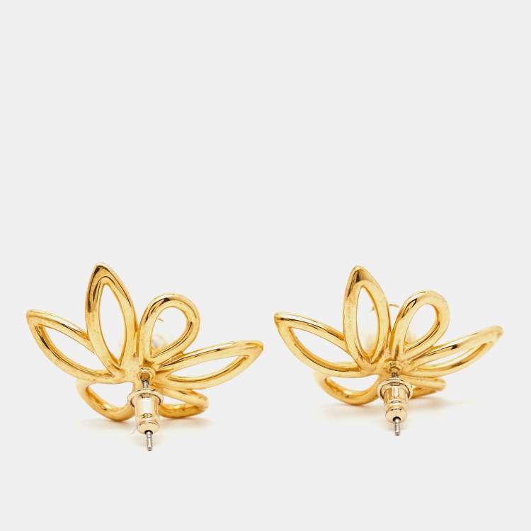 Pre Owned Carolina Herrera  CH Faux Pearl Gold  Tone Earrings