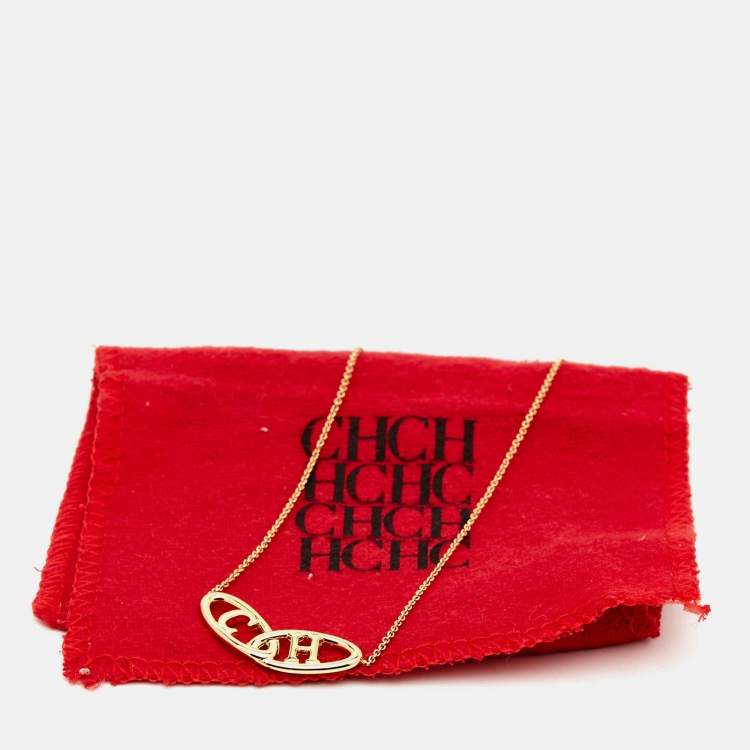 Pre Owned Carolina Herrera CH Gold Tone Logo Pendant Necklace