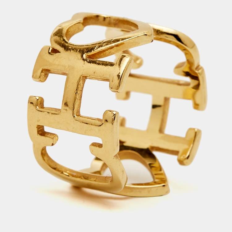Pre Owned Carolina Herrera Gold Tone  Ring Size 53