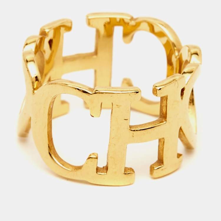 Pre Owned Carolina Herrera Gold Tone  Ring Size 53