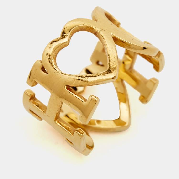 Pre Owned Carolina Herrera Gold Tone  Ring Size 53