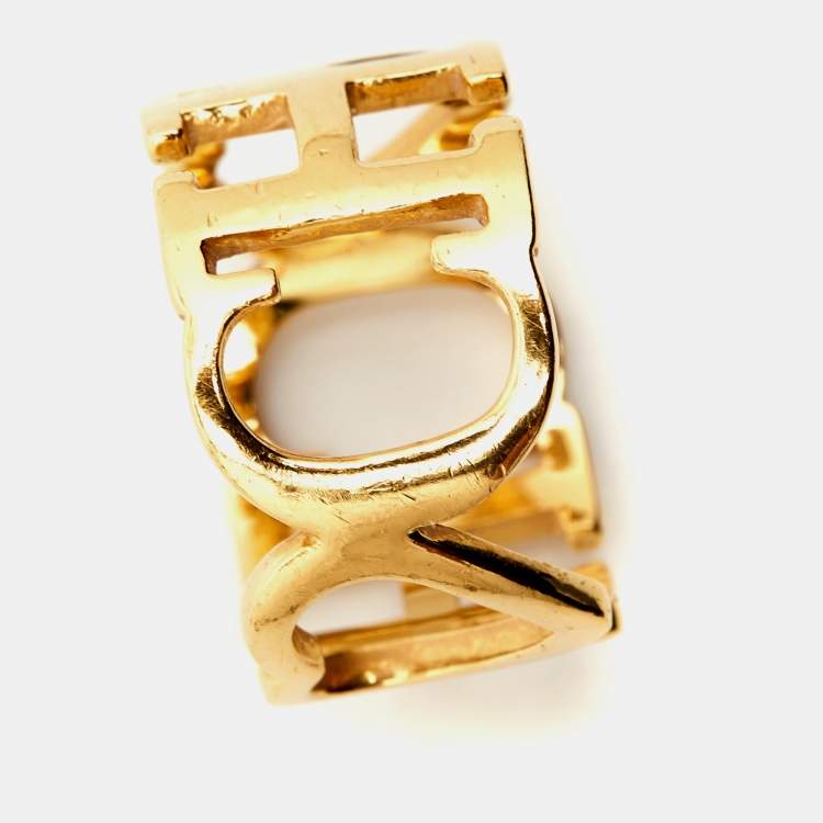 Pre Owned Carolina Herrera Gold Tone  Ring Size 53