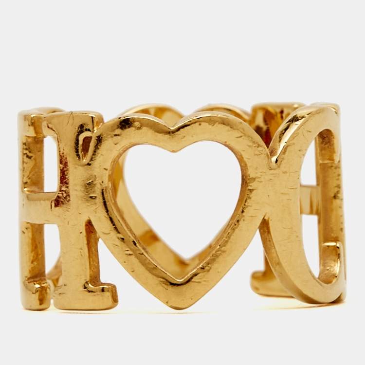 Pre Owned Carolina Herrera Gold Tone  Ring Size 53