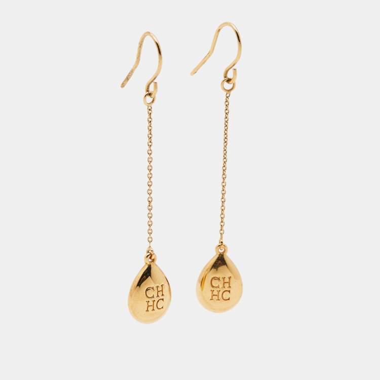 Pre Owned Carolina Herrera Crystal Gold Tone Earrings