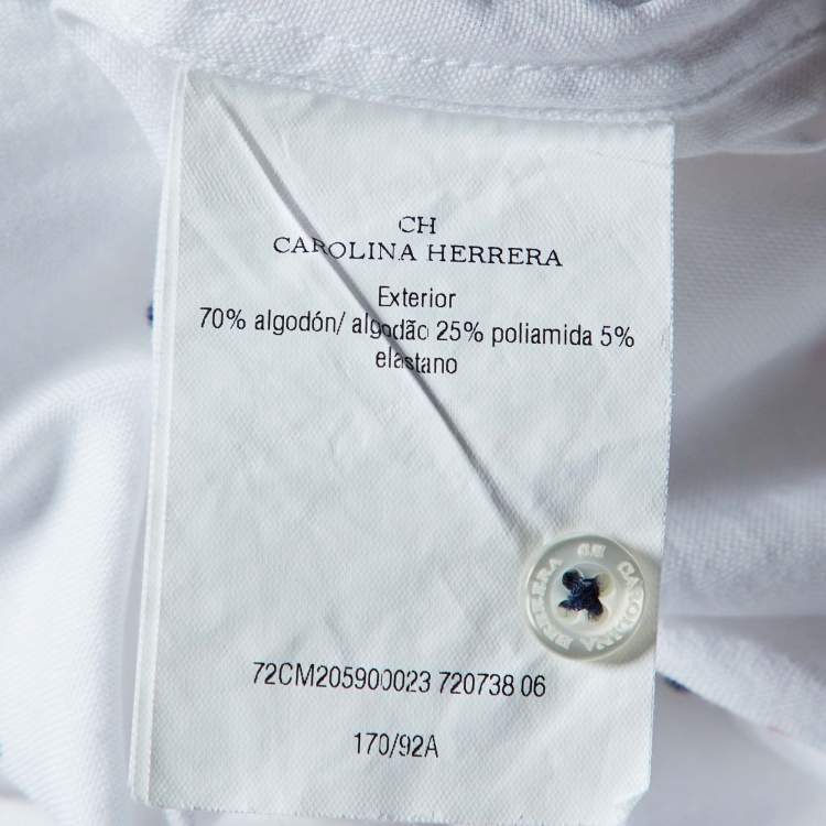 Pre Owned Carolina Herrera White Dot Print Buttoned Down Shirt M