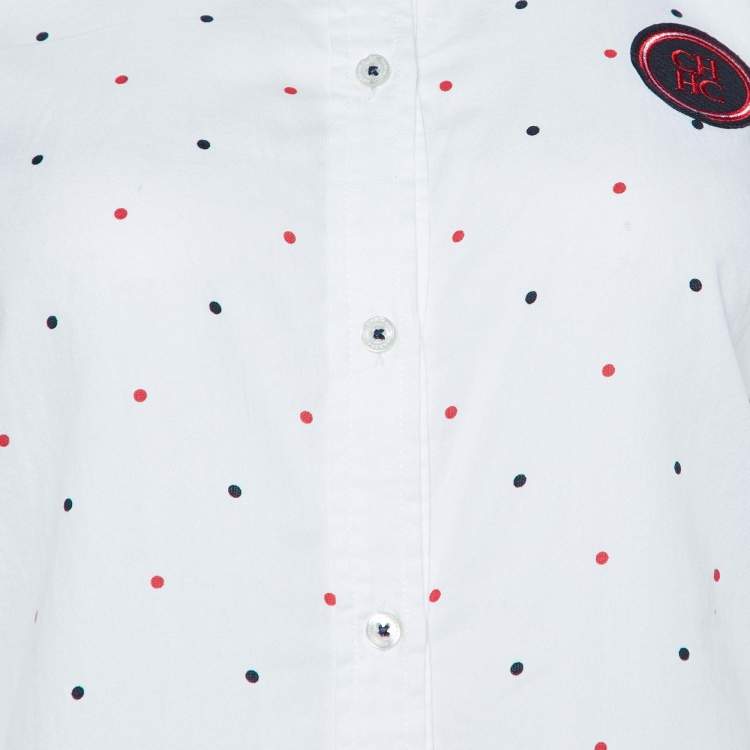 Pre Owned Carolina Herrera White Dot Print Buttoned Down Shirt M