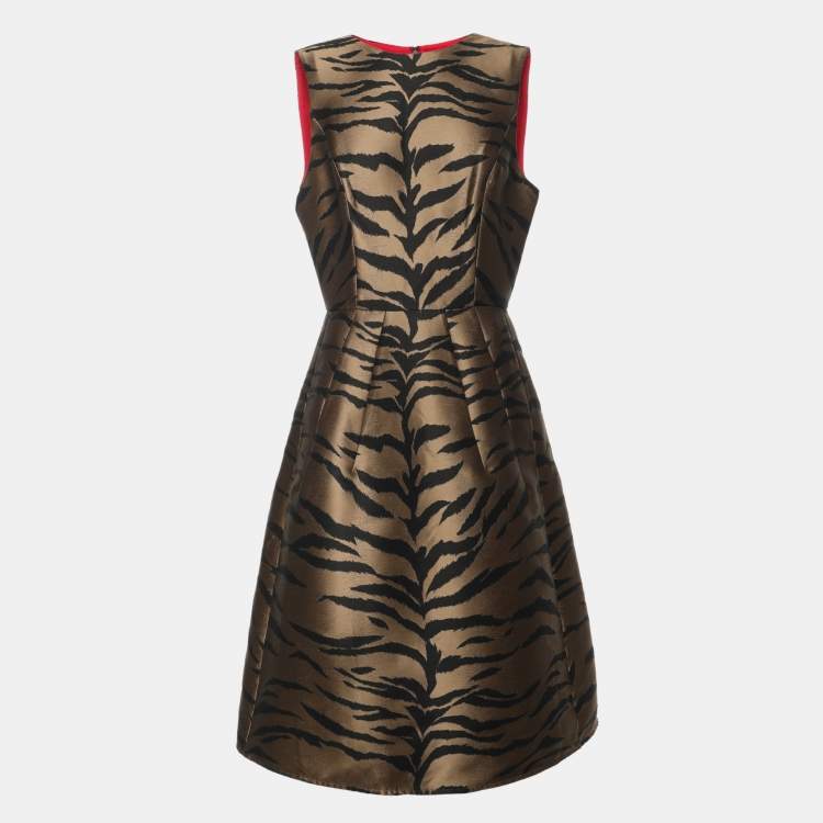 Pre Owned Carolina Herrera Brown/Black Animal Print Jacquard Midi Dress L