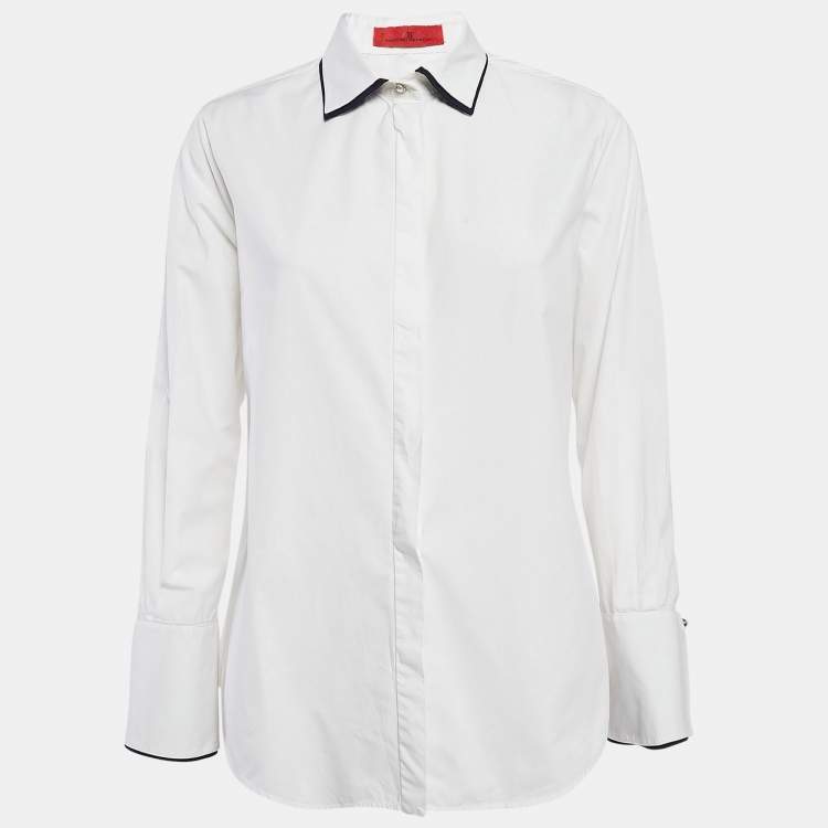 مملوكة مسبقًا Carolina Herrera White Cotton Button Front Long Sleeve Shirt M