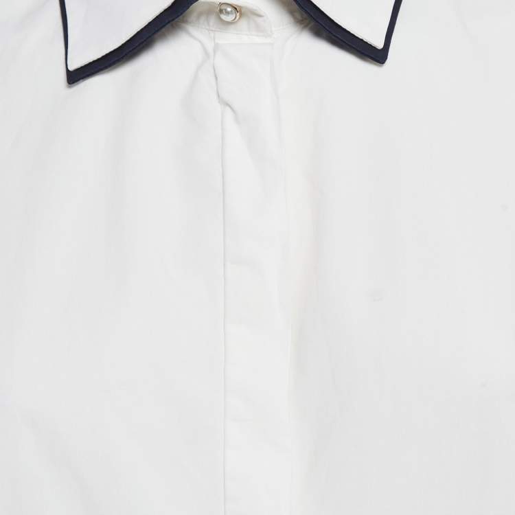 مملوكة مسبقًا Carolina Herrera White Cotton Button Front Long Sleeve Shirt M