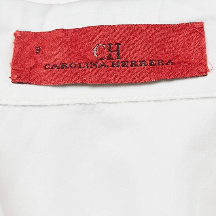 مملوكة مسبقًا Carolina Herrera White Cotton Button Front Long Sleeve Shirt M