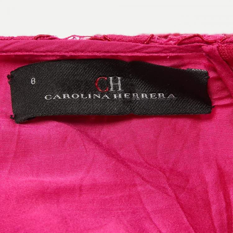 Pre Owned Carolina Herrera Pink Floral Lace Midi Dress M