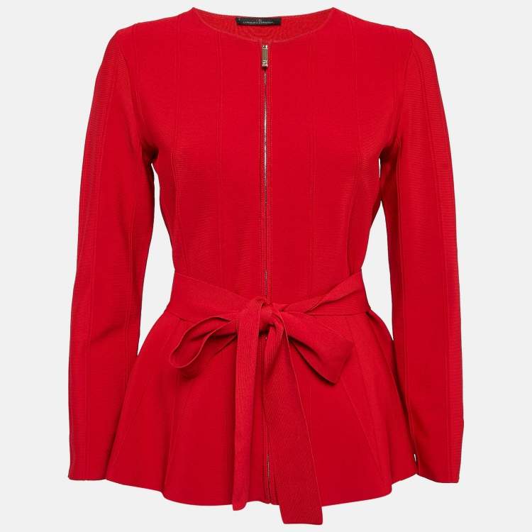 Pre Owned Carolina Herrera Red Stripe Knit Flared Zip-Up Jacket S