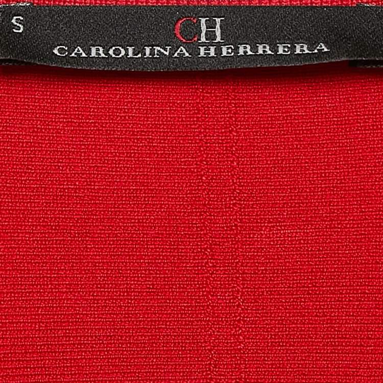 Pre Owned Carolina Herrera Red Stripe Knit Flared Zip-Up Jacket S