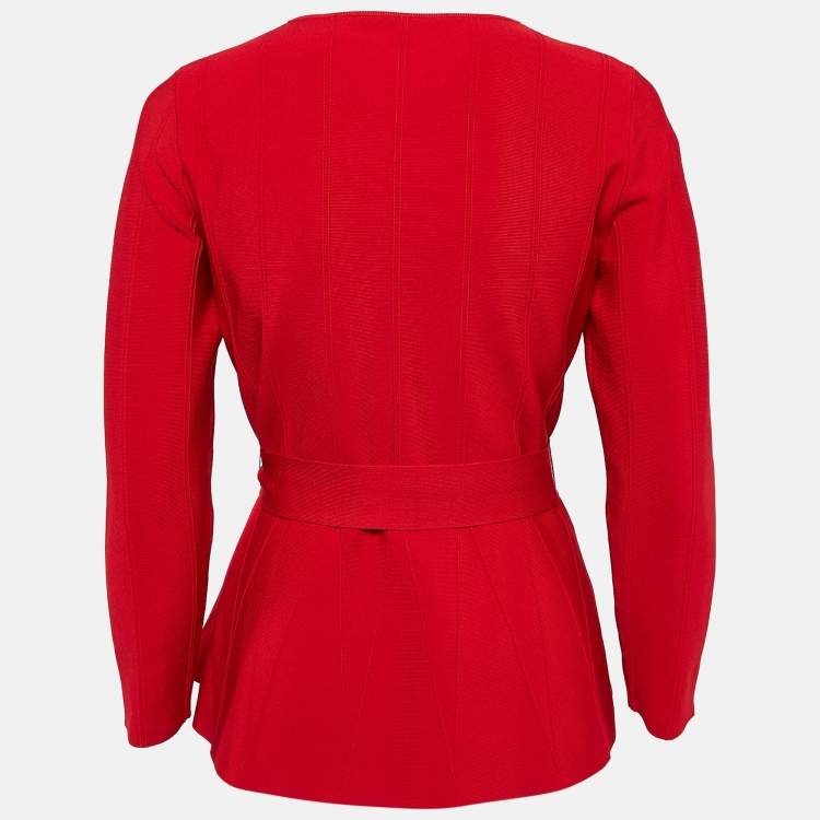 Pre Owned Carolina Herrera Red Stripe Knit Flared Zip-Up Jacket S