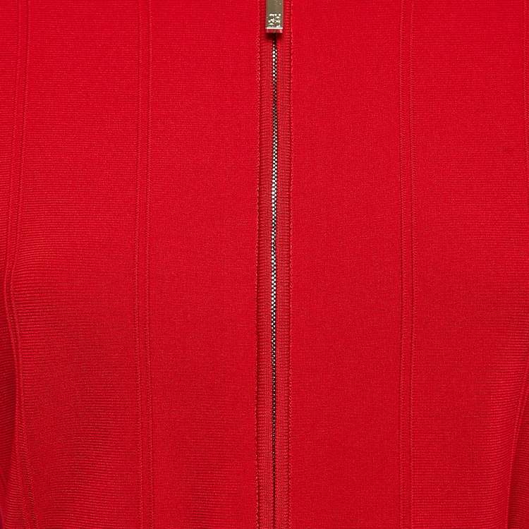 Pre Owned Carolina Herrera Red Stripe Knit Flared Zip-Up Jacket S